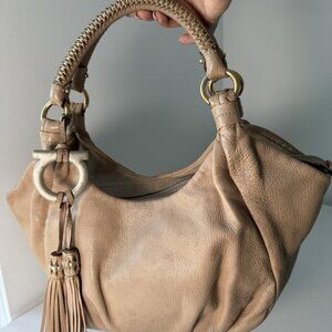 SALVATORE FERRAGAMO Gancini Hobo Shoulder Bag Luxury Designer Brown Leather